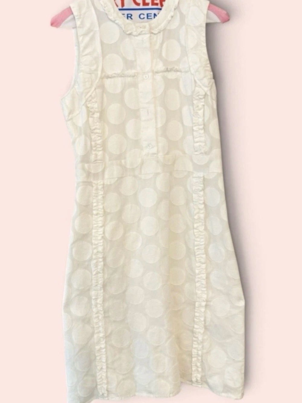 Tory Burch Cream Sleeveless Polka Dot Nightgown with Ruffle Trim